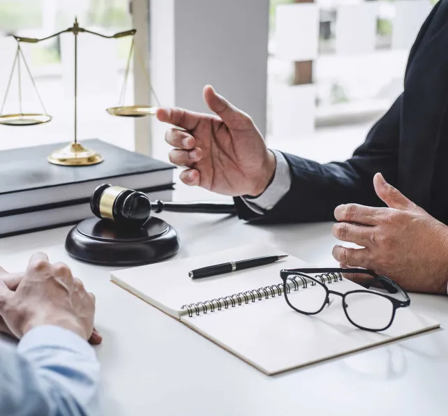 lawyer talking to client