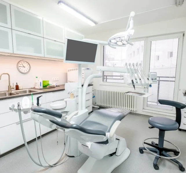 Comfortable Dental Chair Unit with Luxury Dental Chair in Dentist doctor clinic modern medical ward. Health care, medicare industry, heathcare technology concept image