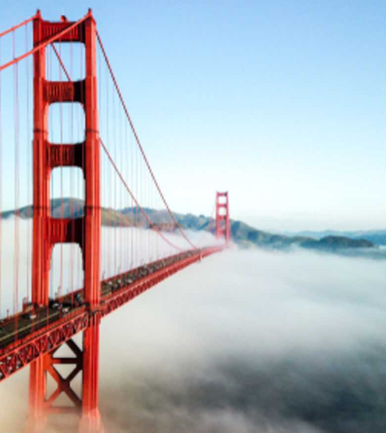 Misty morning view of the Golden Gate Bridge in San Francisco