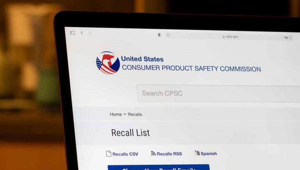 he recall list page on the United States Consumer Product Safety Commission (CPSC) website is seen on a laptop computer.