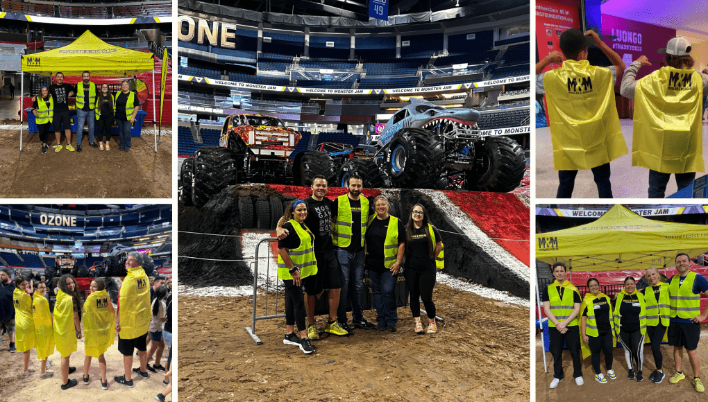 Collage of images from the Monster Jam Pit Party in Orlando