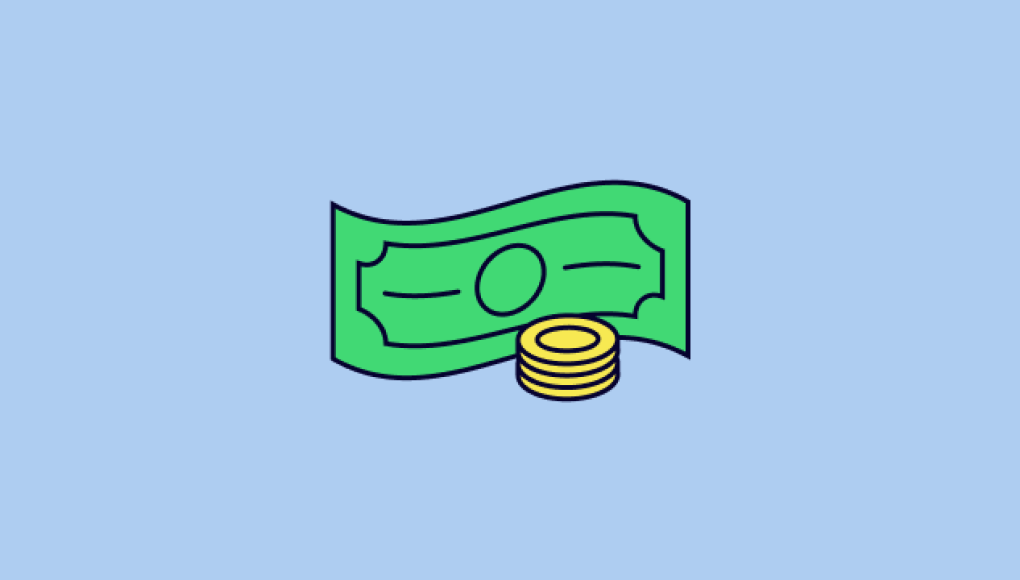 Illustration of a dollar bill and coins, symbolizing financial compensation and the process of receiving payment.