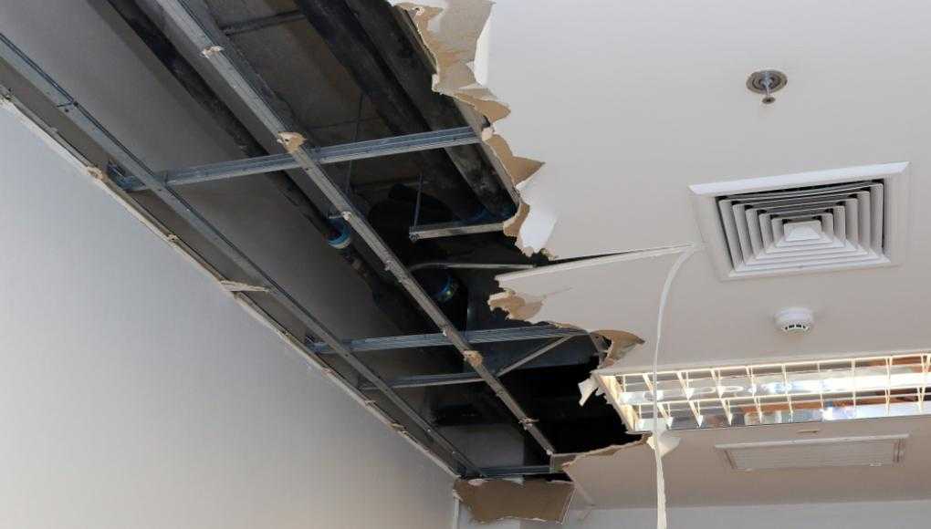 Damaged ceiling of a building