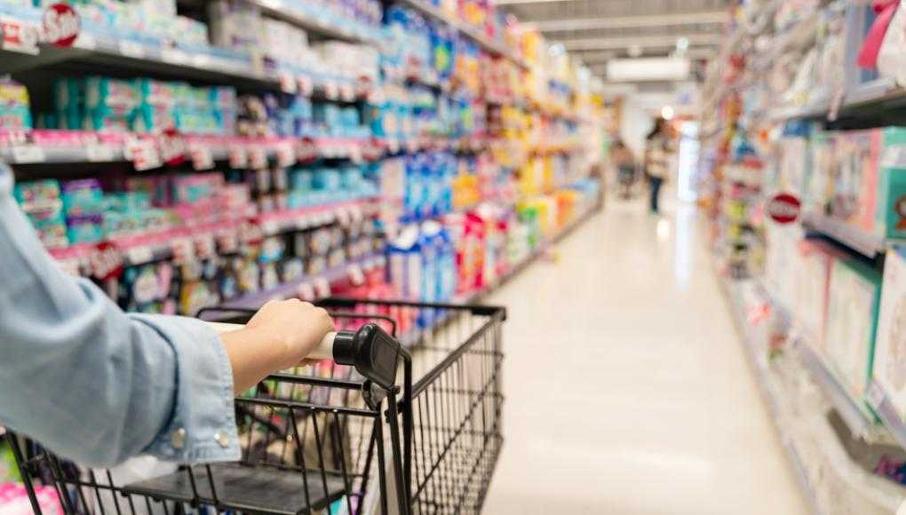 Woman with a shopping cart in a store