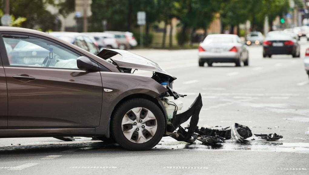 Front bumper of a damaged car after an accident