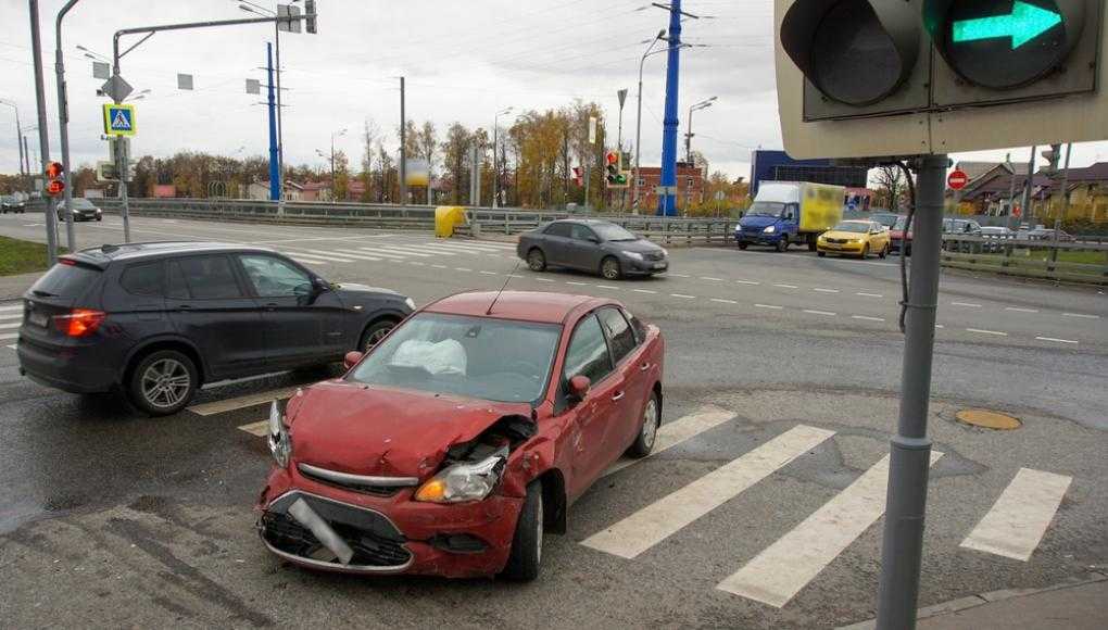 Damaged car at an intersection