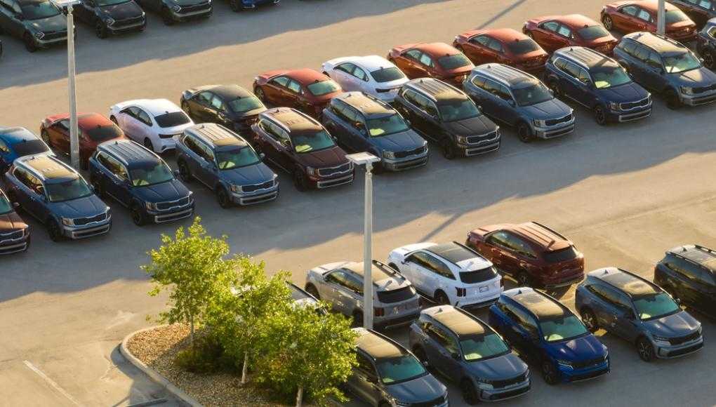 Aerial view of a filled parking lot