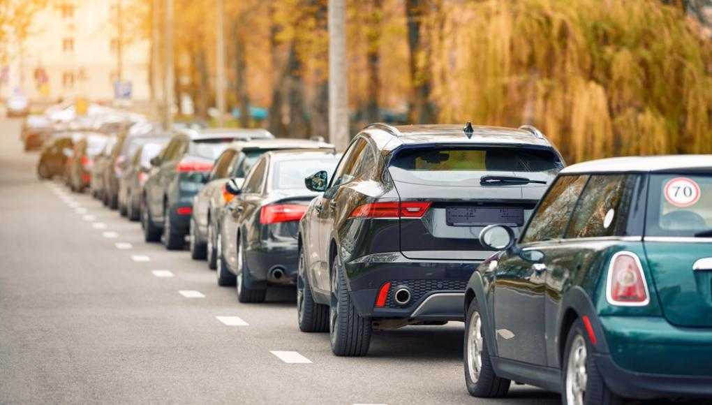 Parallel parked cars in a line