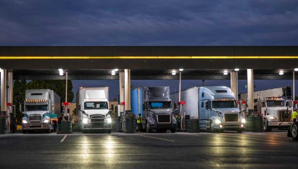 Trucks at a gas station