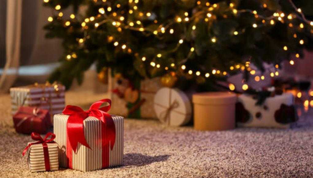 Wrapped presents under a Christmas tree