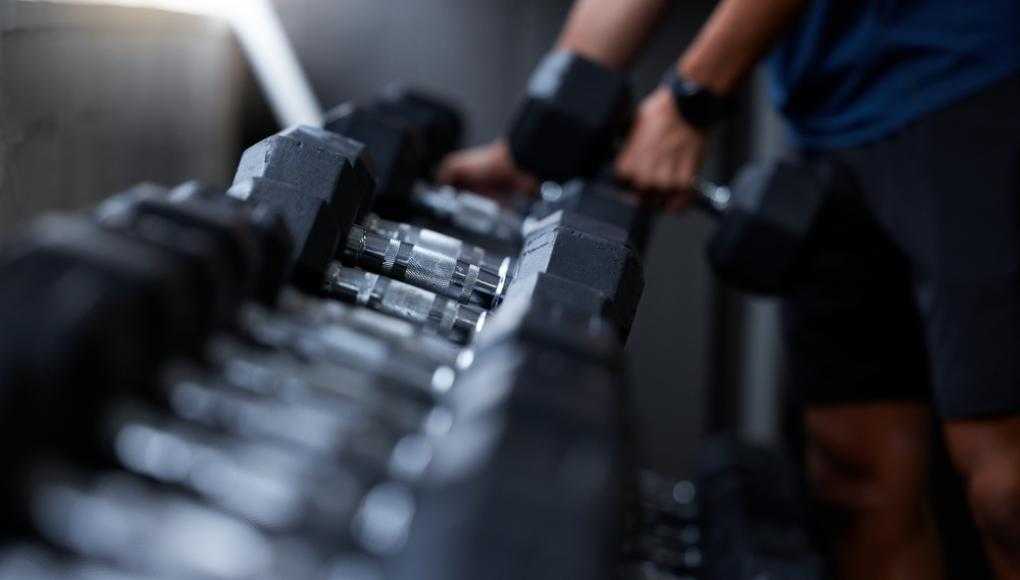 trainer putting heavy weights back on shelf