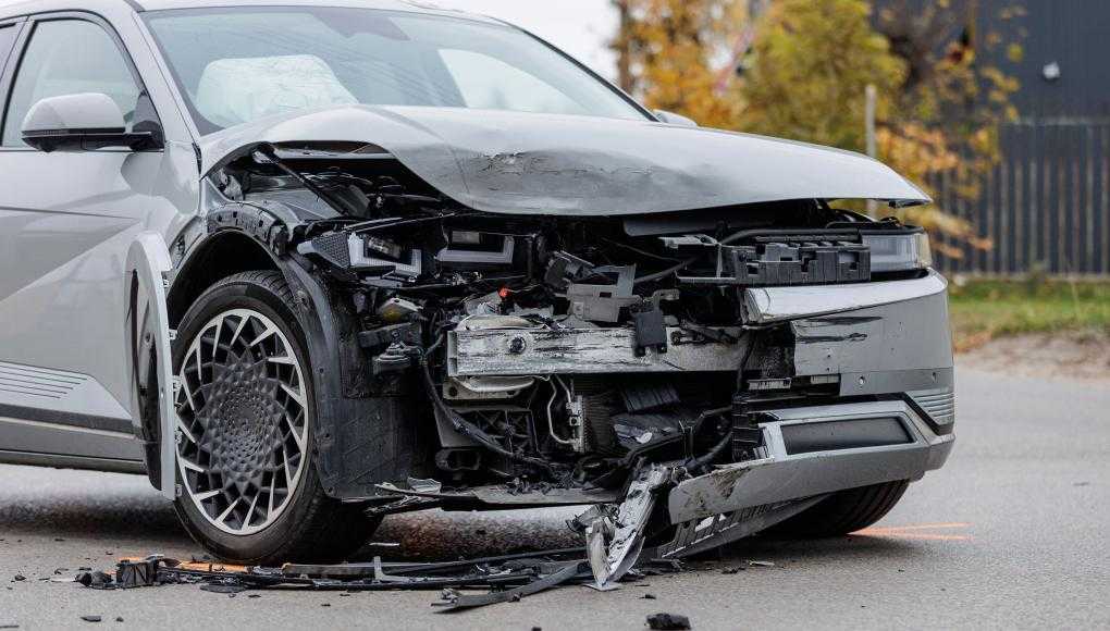 Severely damaged car after an accident