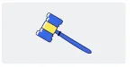 grey background with blue and yellow gavel