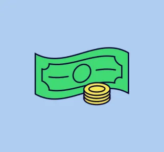 Illustration of a dollar bill and coins, symbolizing financial compensation and the process of receiving payment.