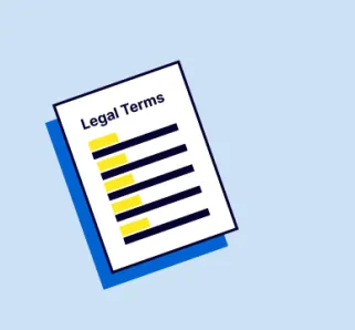 Icon of a legal glossary with yellow highlights on key terms, titled 'Legal Terms.