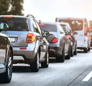 Cars in traffic on a highway