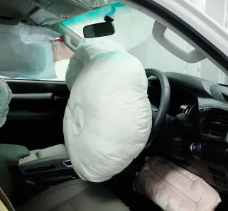 exploding airbag in car