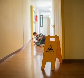 slip and fall sign with a person on the floor