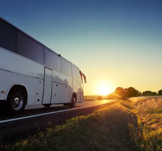 bus driving on the highway