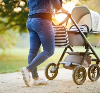 walking a baby in the park