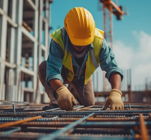 Construction worker helping injured coworker
