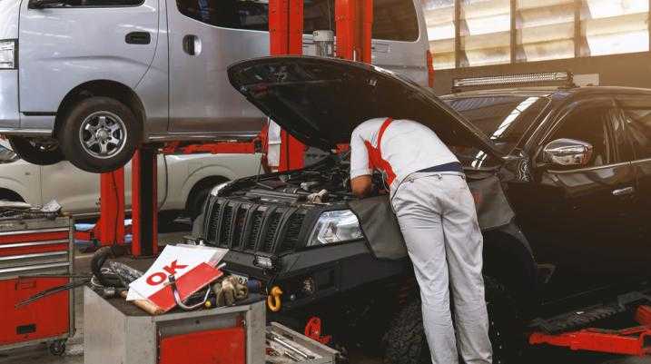 Mechanic working on a car at an auto shop