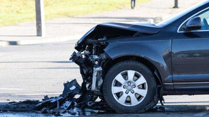 Car with a damaged front bumper