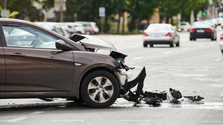 Front bumper of a damaged car after an accident