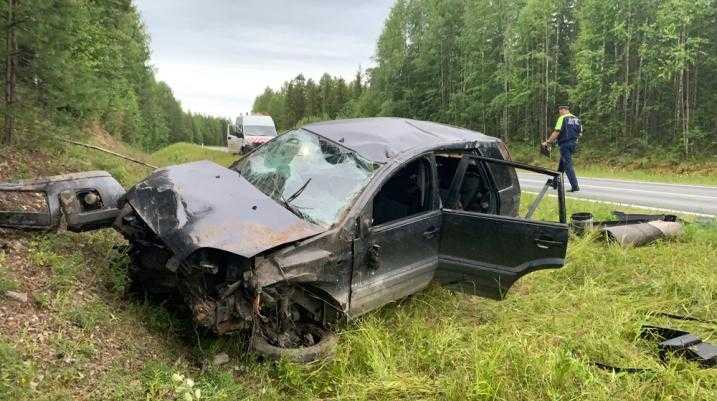 Damaged car in a ditch