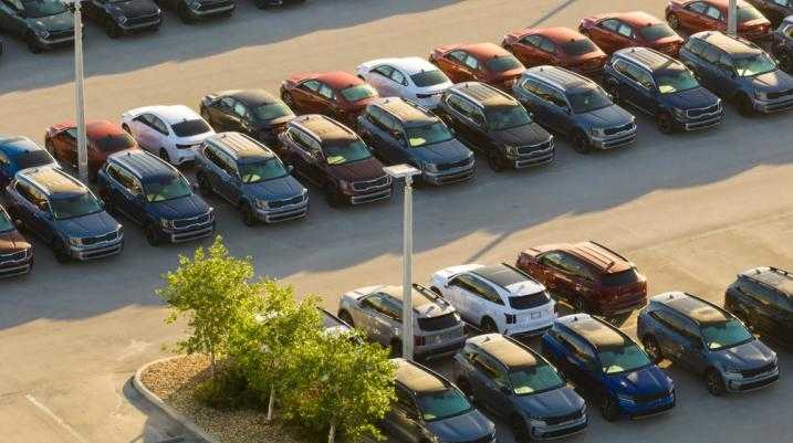 Aerial view of a filled parking lot