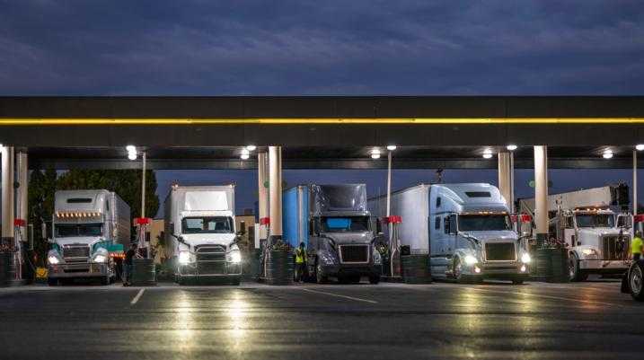 Trucks at a gas station