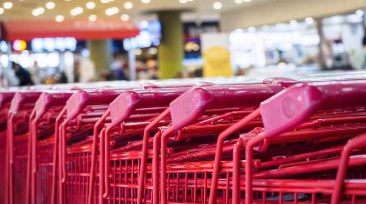 Row of red shopping carts