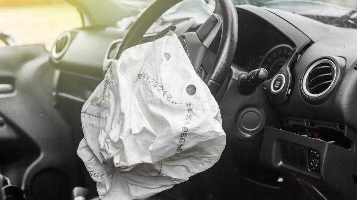 Exploded airbag in a car