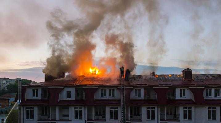 Roof of building on fire