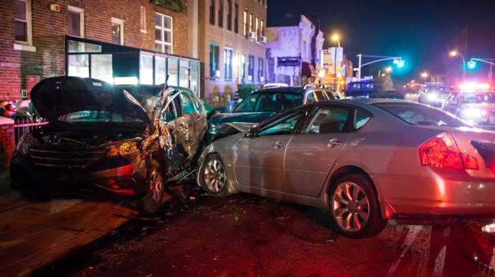 Three car crash at night on the street