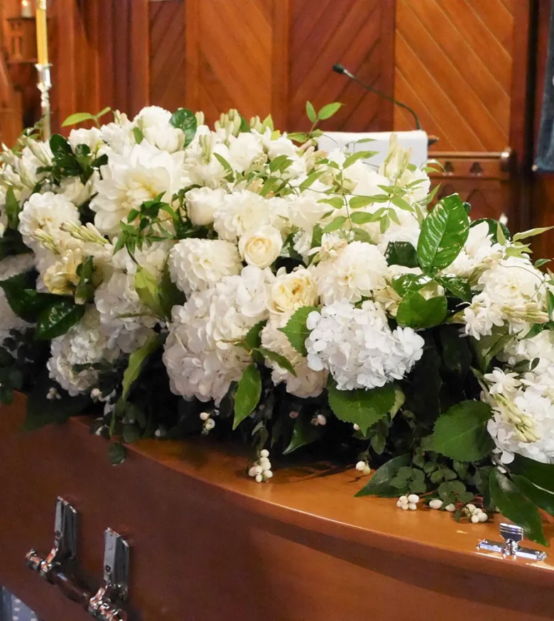 Casket with flowers