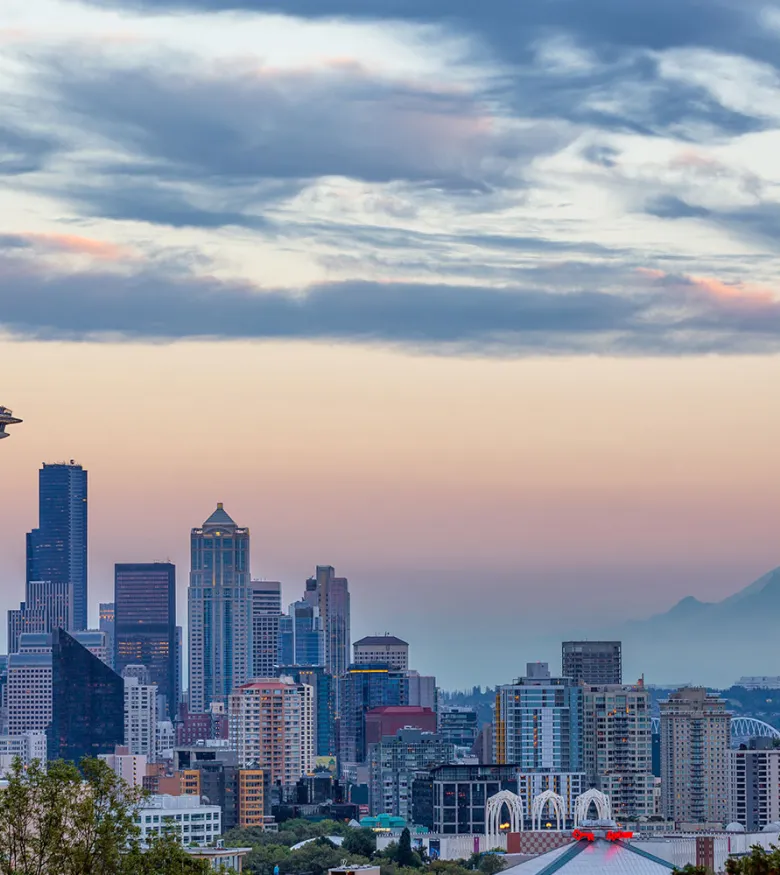 City skyline with tower