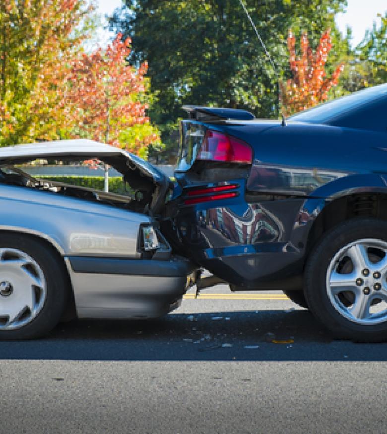 A rear-end car collision with significant damage, highlighting the need for a Car Wreck Attorney in Gainesville to assist with legal matters.