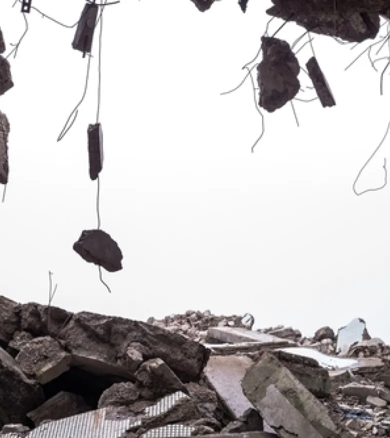 Rubble and debris from a building collapse, highlighting the need for legal assistance for a Building Collapse in Bowling Green.