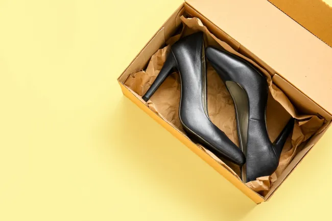 Black high heels in a box - Risks and injuries from high heels, Morgan & Morgan legal help.