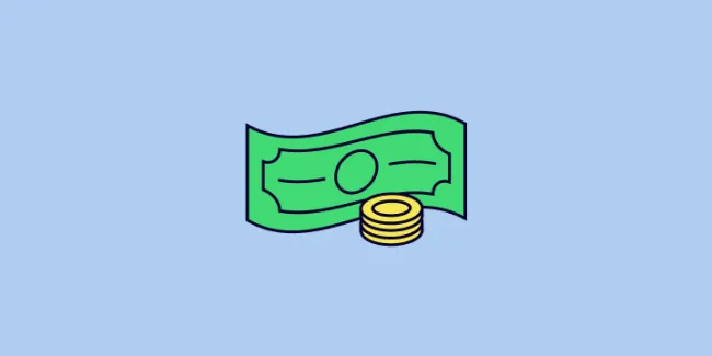 Illustration of a dollar bill and coins, symbolizing financial compensation and the process of receiving payment.