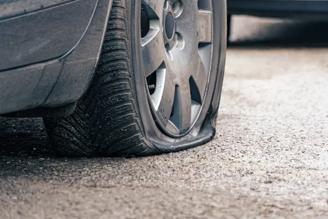 Close up of a flat tire