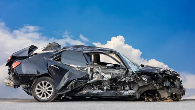 Car severely damaged after a crash