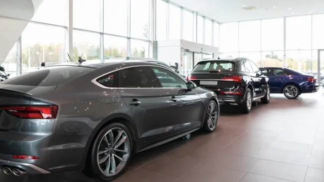 Cars parked at a dealership