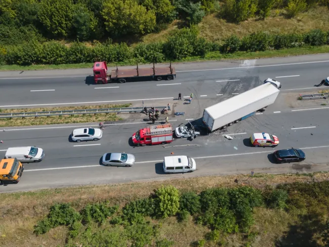 Multi-car accident on a freeway