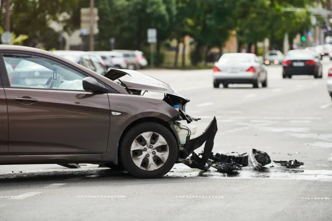 Front bumper of a damaged car after an accident