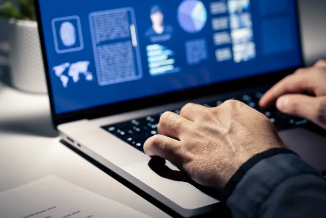 Police officer using a laptop