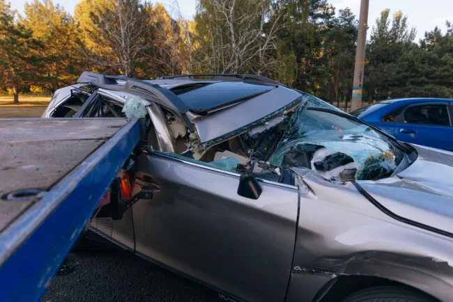 Car smashed on the top