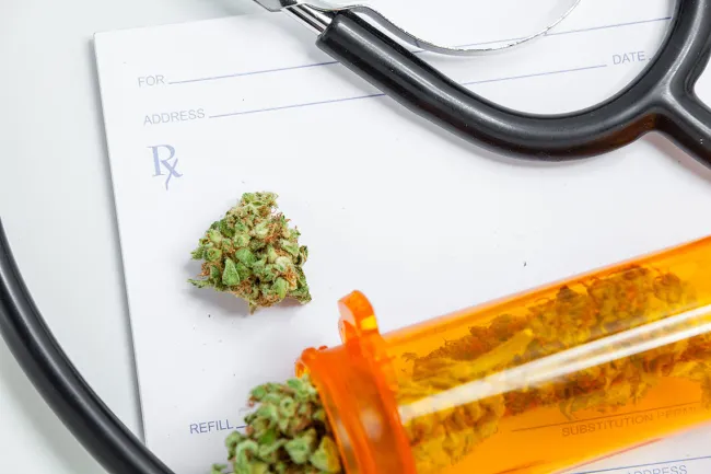Out Of State Billionaire Trying to Defeat Medical Marijuana - Cannabis on top of prescription (RX) paper.